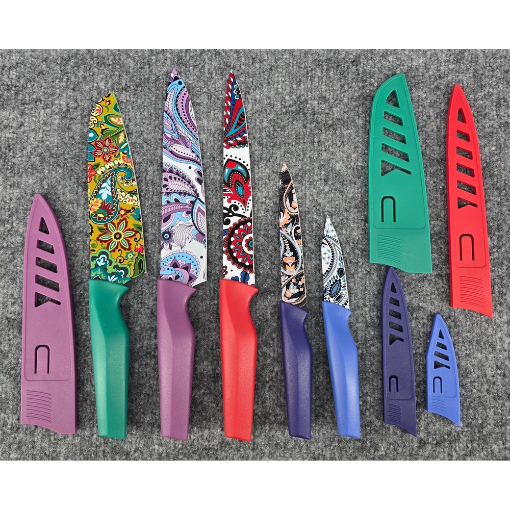 The Pioneer Woman Knife Set of 5 Multicolor Paisley Floral Print Sheathed Boho